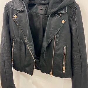 BlankNYC Leather Moto Jacket w/ Detachable Hood XS